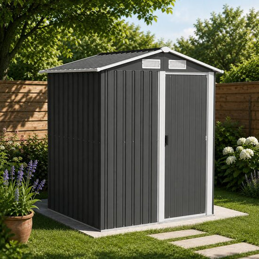 Casuta/magazie/sopron de gradina pentru depozitare unelte, cu structura baza inclusa, otel si PP, gri, 152x132x188 cm