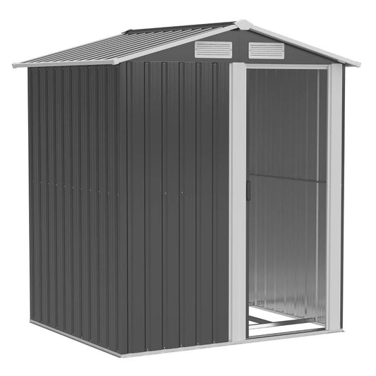 Casuta/magazie/sopron de gradina pentru depozitare unelte, cu structura baza inclusa, otel si PP, gri, 152x132x188 cm