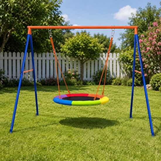 Complex de joaca, leagan tip cuib de barza, material Oxford, multicolor, 196x172x180 cm