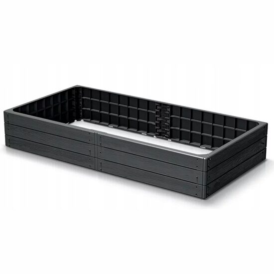 Pat/strat inaltat pentru flori, legume, din plastic, efect lemn, antracit, 149.2x75.6x25 cm, Prosperplast