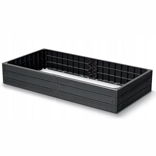 Pat/strat inaltat pentru flori, legume, din plastic, efect lemn, antracit, 149.2x75.6x25 cm, Prosperplast