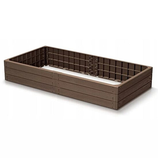 Pat/strat inaltat pentru flori, legume, din plastic, efect lemn, maro, 149.2x75.6x25 cm, Prosperplast