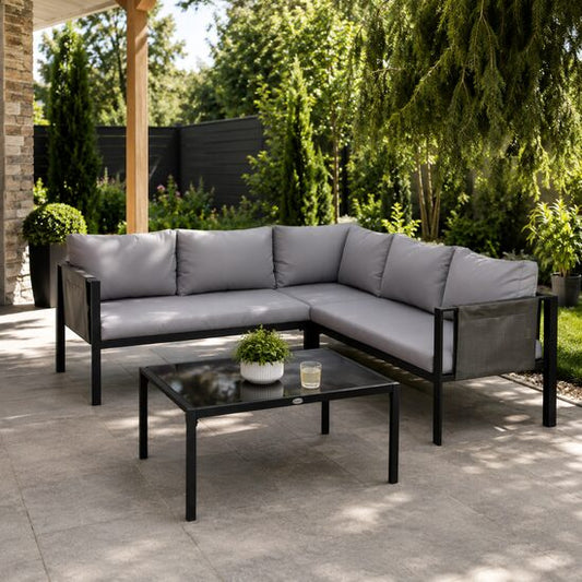 Set mobilier gradina/terasa, gri si negru, 1 masa, 3 canapele, Kayden