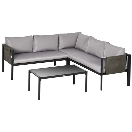Set mobilier gradina/terasa, gri si negru, 1 masa, 3 canapele, Kayden