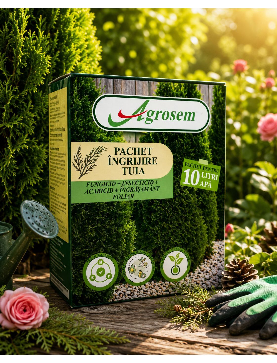 Pachet Ingrijire Tuia - Fungicid + Insecticid-Acaricid + Ingrasamant Foliar - Pentru 10 Litri Apa