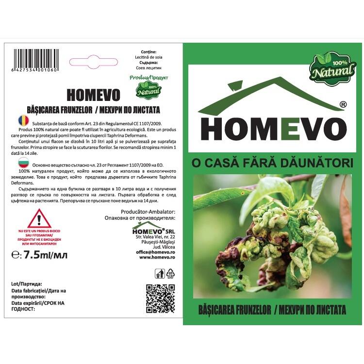 HOMEVO BASICAREA FRUNZELOR 7.5 ML - Solutie 100% Naturala Preventiva - Taphrina Deformans, Piersic, Nectarin, BIO