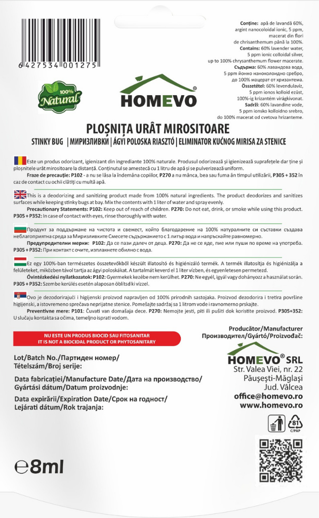 HOMEVO PLOSNITA URAT MIROSITOARE 8 ML - Repelent Natural cu Lavanda si Argint Nanocoloidal - Terase, Gradini, Ferestre
