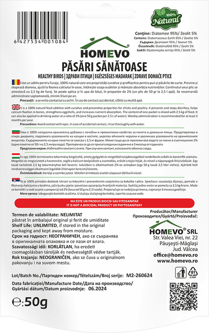 HOMEVO PASARI SANATOASE - Supliment Natural cu Diatomite - Pui si Pasari de Curte - Ouă de Calitate