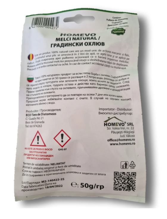 HOMEVO MELCI 50G MIX MINERAL - Bariera Naturala prin Actiune Mecanica - Melci si Limacsi, 100% Natural