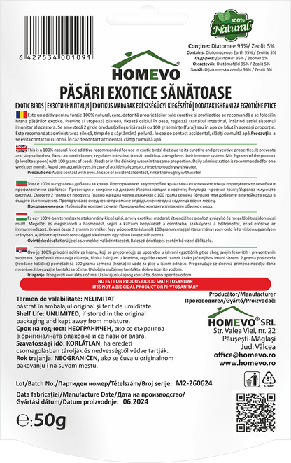HOMEVO PASARI EXOTICE SANATOASE 50G - Supliment Natural pentru Imunitate si Digestie - Papagali, Canari