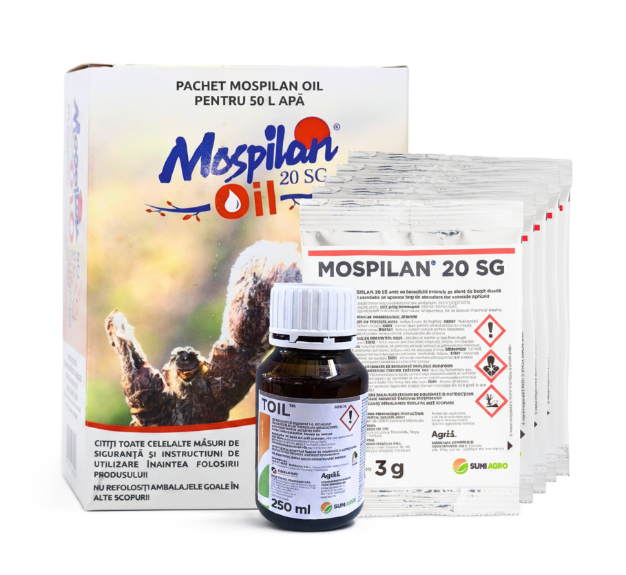 PACHET MOSPILAN OIL -  Mospilan 20 SG + Toil - Mar, Prun - Paduchele Testos, Acarieni, Afide - Sumi Agro