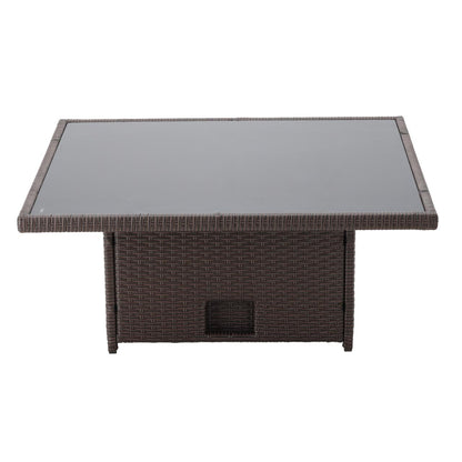 Set mobilier gradina/terasa, poliratan, maro si crem, 1 masa, 2 tabureti, 1 canapea colt, Chomik, Cassy