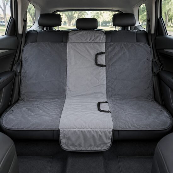 Husa bancheta auto pentru protectie si transport caini, catifea si bumbac, gri, 165x145 cm