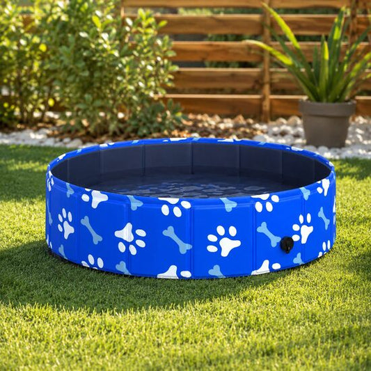 Piscina pentru caini, PVC si panouri din pal, pliabila, albastru, 80x20 cm
