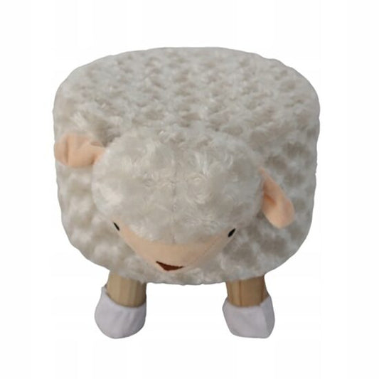 Taburet pentru copii, rotund, model oaie, textil, lemn, gri, max 50 kg, 28x25 cm, Chomik