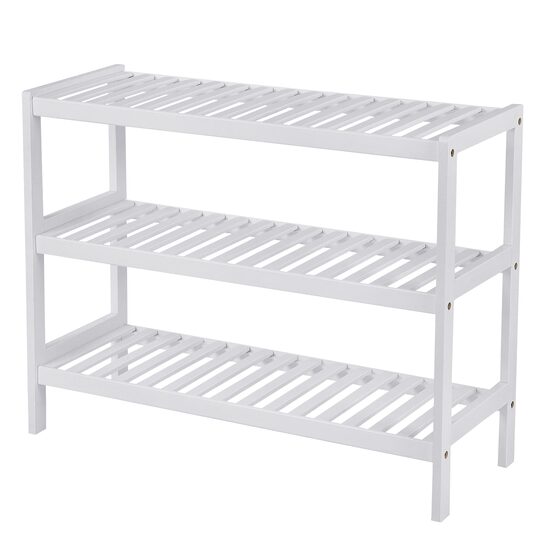 Suport depozitat incaltaminte, Artool, 3 polite, lemn bambus, alb, 70x26x55 cm