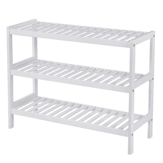 Suport depozitat incaltaminte, Artool, 3 polite, lemn bambus, alb, 70x26x55 cm