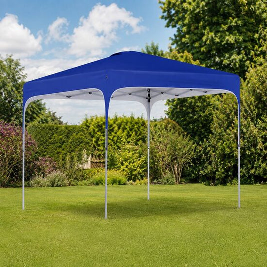 Pavilion pentru gradina/comercial, cadru metalic, material Oxford, inaltime reglabila, cu husa, contragreutati, albastru, 2.53x2.53x2.68 m