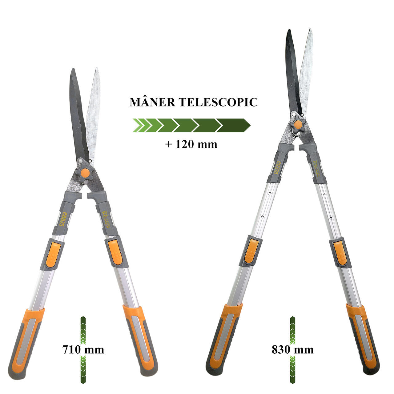 Foarfeca gard viu, arbusti, lama teflonata, otel japonez SK 5, maner aluminiu telescopic 71-83 cm, Richmann Exclusive