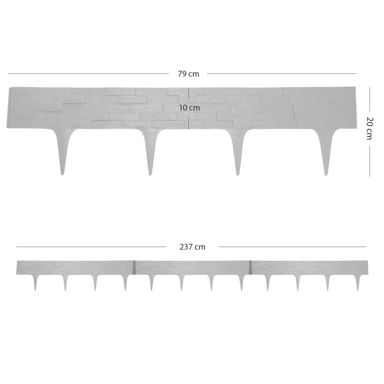 Palisada/bordura pentru gradina, plastic flexibil, set 3 buc, 79x9.5/20 cm, 2.37 m