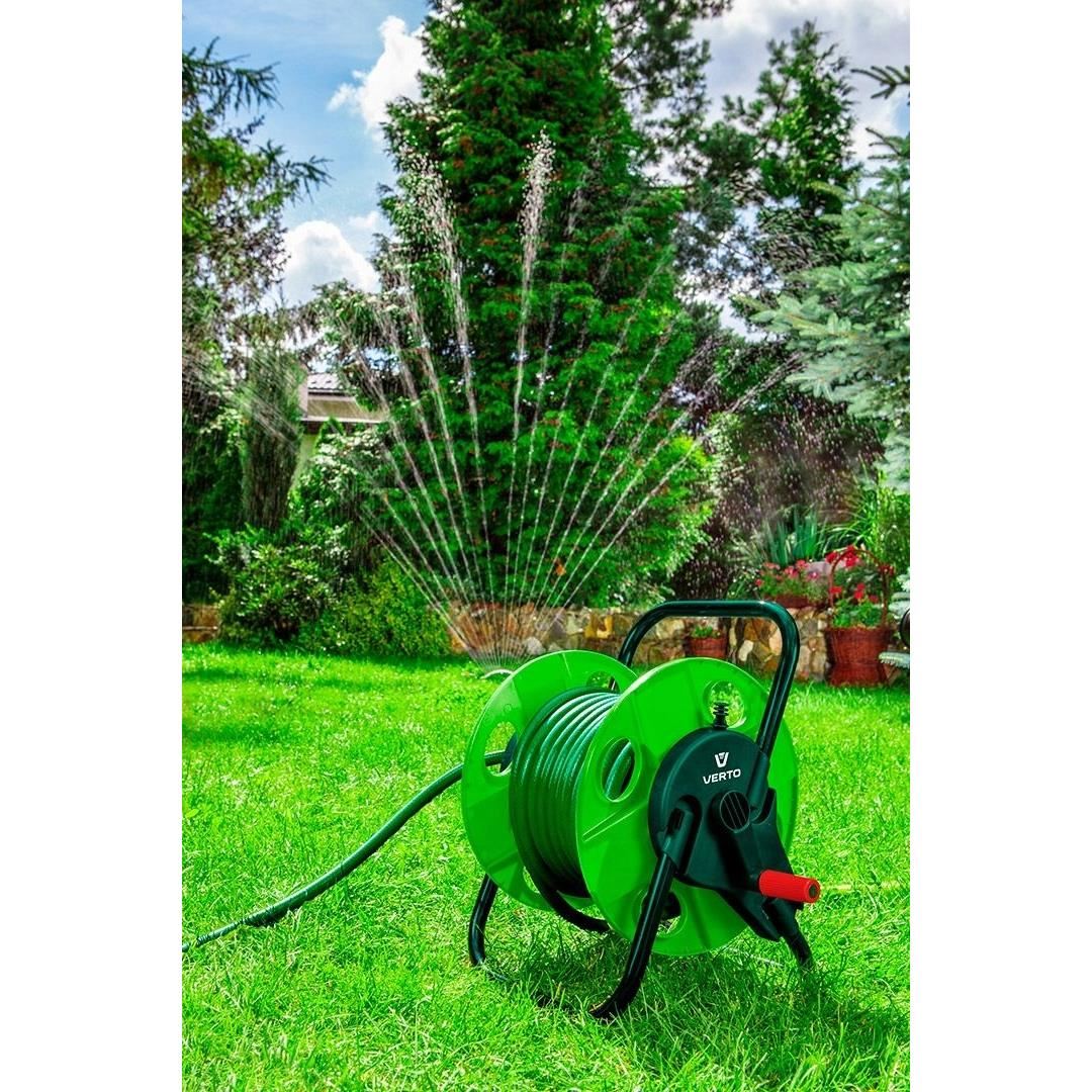 Tambur, rola, pentru furtun gradina, 1/2"-45 m, 3/4"-15 m, Verto