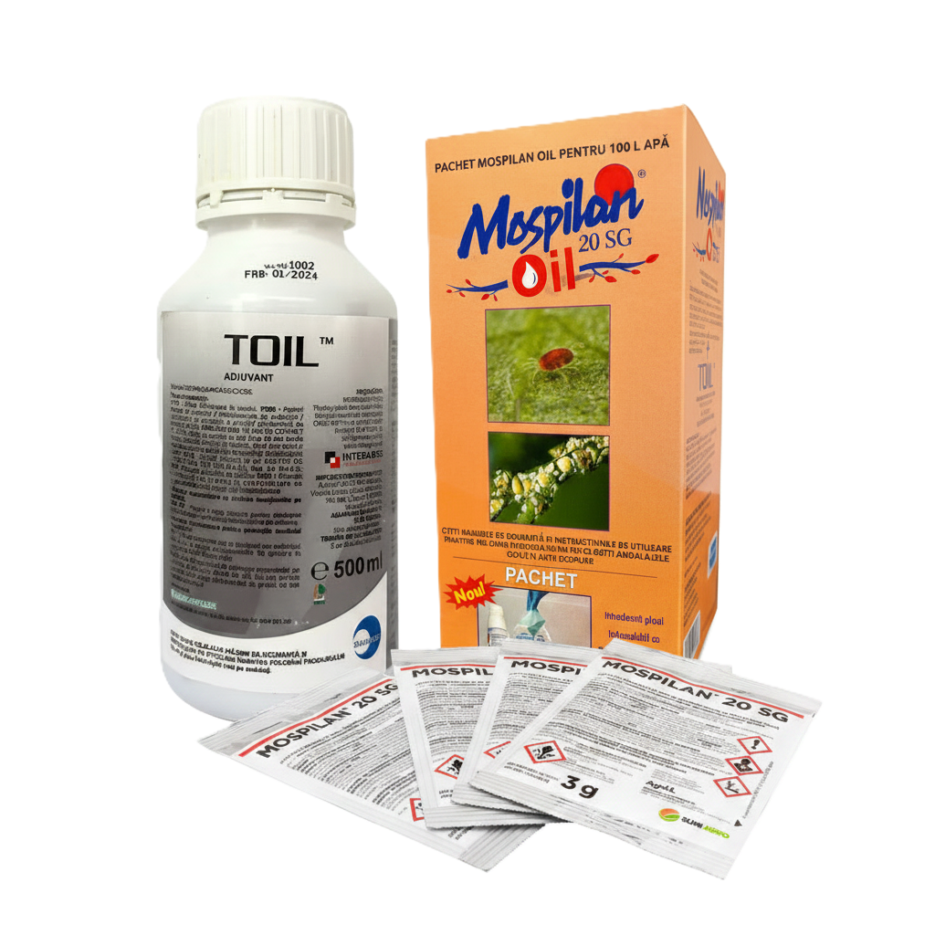 PACHET MOSPILAN OIL -  Mospilan 20 SG + Toil - Mar, Prun - Paduchele Testos, Acarieni, Afide - Sumi Agro