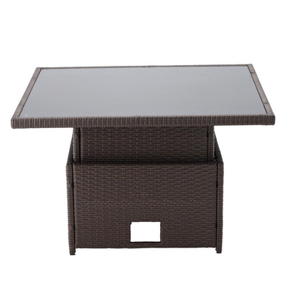 Set mobilier gradina/terasa, poliratan, maro si crem, 1 masa, 2 tabureti, 1 canapea colt, Chomik, Cassy