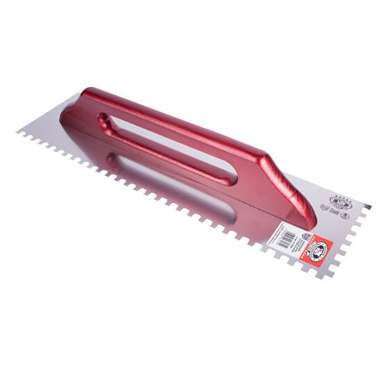 Gletiera inox, pentru adezivi, cu zimti, 10x10 mm, 48x13 cm x 1.2 mm, maner lemn lung, Olejnik
