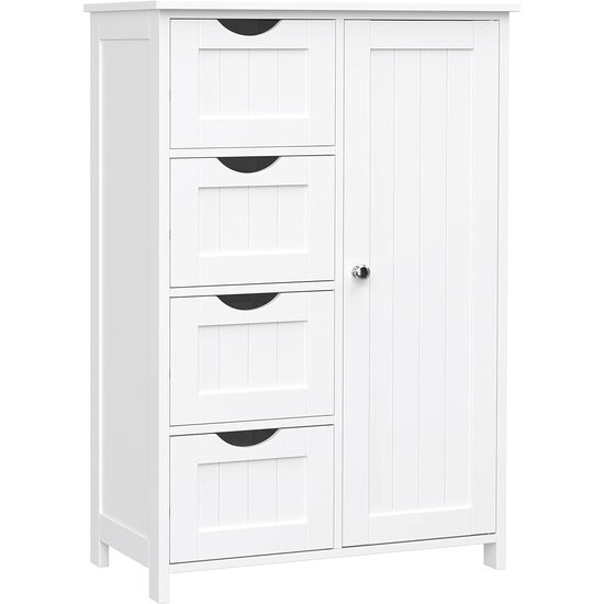 Dulap baie, Artool, MDF, 2 rafturi, 4 sertare, 1 usa, alb, 55x30x82 cm