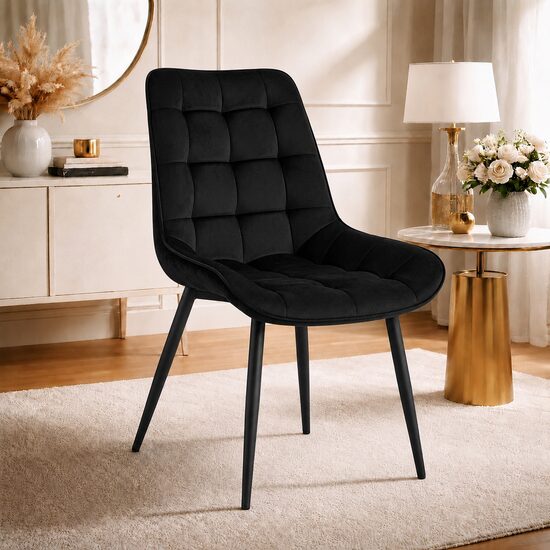 Scaun bucatarie/living, Artool, Bera, catifea neagra, picioare metal negru, 54x60x88 cm
