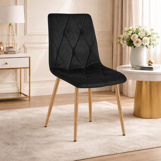 Scaun bucatarie/living, Artool, Libra, catifea neagra, picioare metal natur, 45x54x86.5 cm