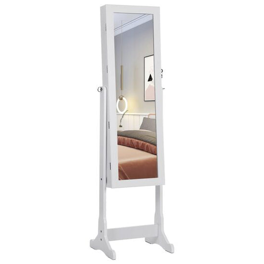 Cabinet bijuterii cu oglinda, Artool, MDF, raft interior, alb, 41x36x151 cm