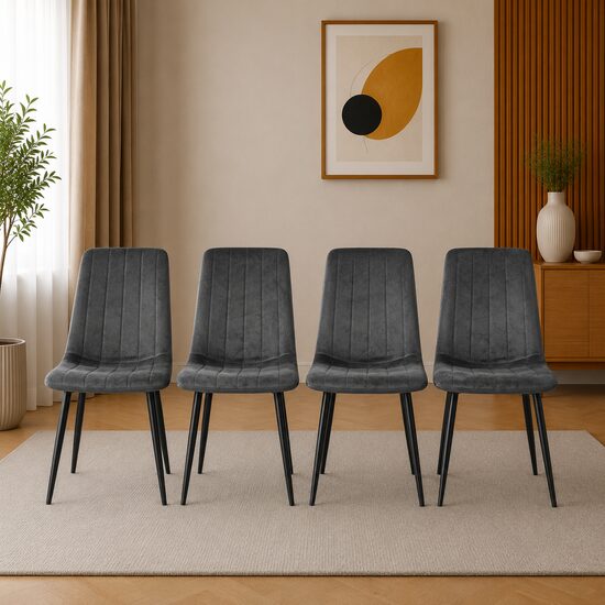 Set 4 scaune bucatarie/living, Artool, Lava, catifea gri, picioare metal negru, 43x51x90 cm
