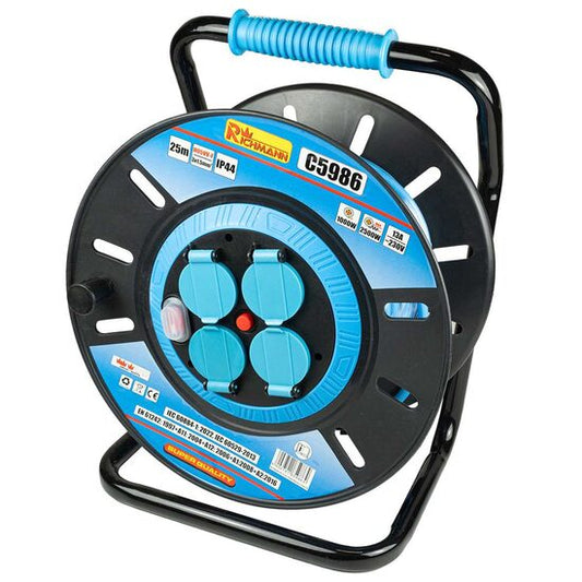 Prelungitor electric industrial, pe tambur, 13 A, 3x1.5 mm², IP44, 25 m, Richmann
