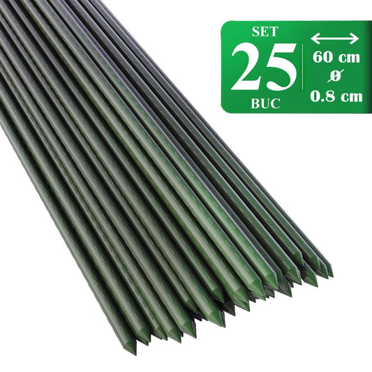 Set 25 araci/suport pentru rosii, castraveti, fasole, metal + PVC, verde,  60x0.8 cm, Artool