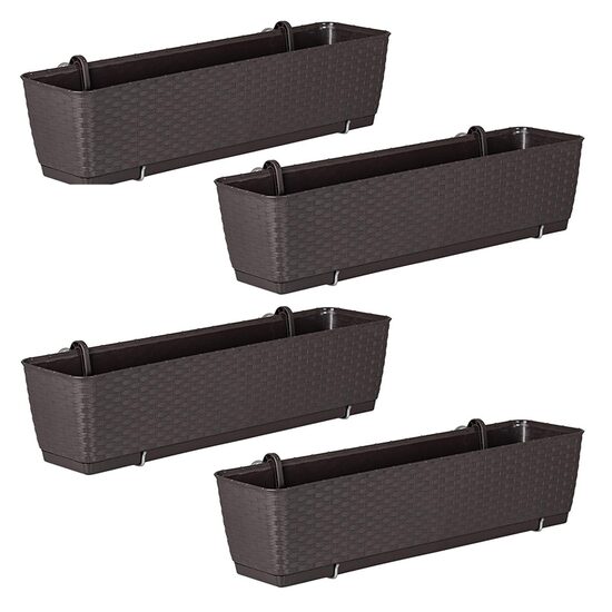 Set 4 jardiniere decorative cu suport metalic, Prosperplast, imitatie ratan, maro, 49.2x17.2x17.4 cm