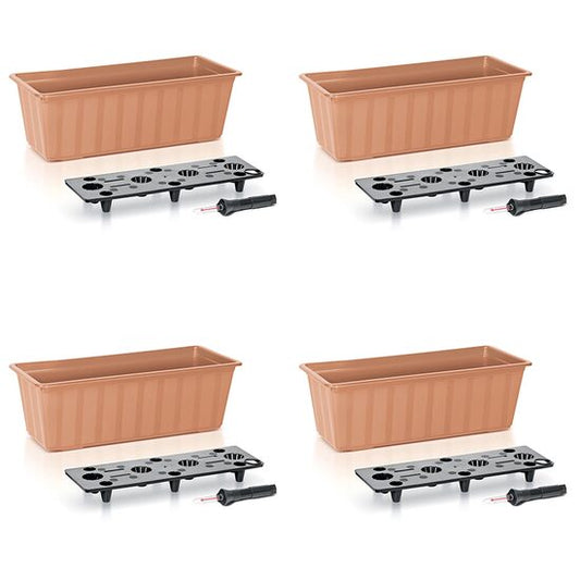 Set 4 jardiniere decorative cu sistem de irigare, 11 L, 60x18x14 cm, maro, Prosperplast
