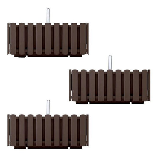 Set 3 jardiniere decorative cu suport metalic, sistem irigare, maro, 38x18x16.2 cm, Boardee Fencycase W