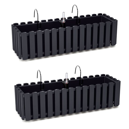 Set 2 jardiniere decorative cu suport metalic, sistem irigare, antracit, 58x18x16.2 cm, Boardee Fencycase W