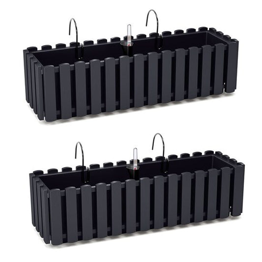 Set 2 jardiniere decorative cu suport metalic, sistem irigare, antracit, 58x18x16.2 cm, Boardee Fencycase W