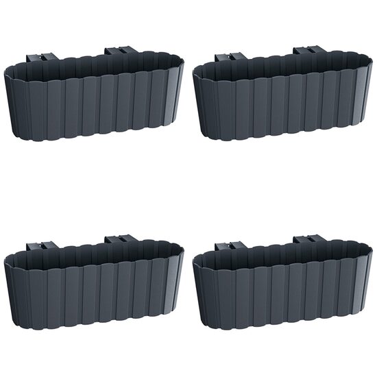 Set 4 jardiniere decorative cu suport de plastic, antracit, 4.9 L, 38.3x21.2x13 cm, Boardee Hook