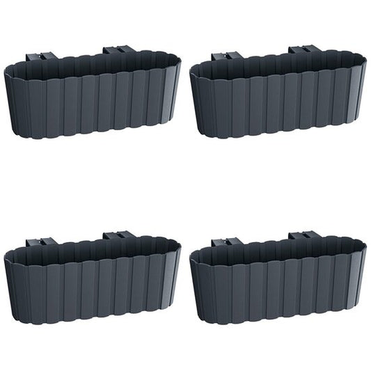 Set 4 jardiniere decorative cu suport de plastic, antracit, 4.9 L, 38.3x21.2x13 cm, Boardee Hook
