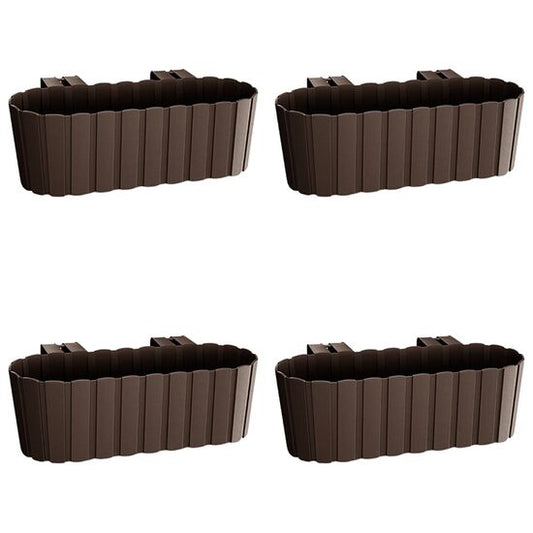 Set 4 jardiniere decorative cu suport de plastic, maro, 4.9 L, 38.3x21.2x13 cm, Boardee Hook