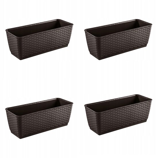 Set 4 jardiniere decorative, Prosperplast, imitatie ratan, maro, 49.2x17.2x17.4 cm
