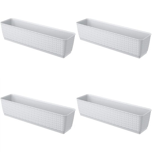 Set 4 jardiniere decorative, Prosperplast, imitatie ratan, alb, 59x15.4x14.2 cm