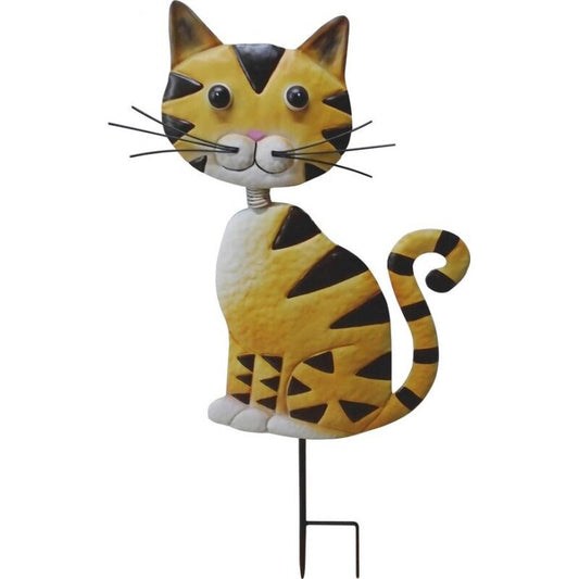 Decoratiune gradina, MagicHome, pisica, cu tarus, metalica, galbena, 25.5x3.5x61 cm