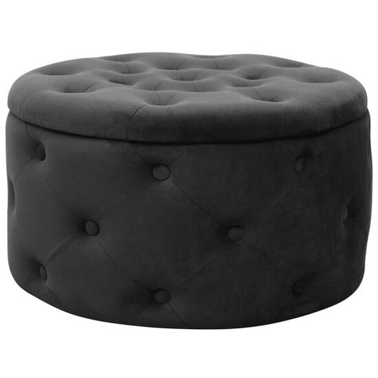 Taburet, rotund, cu spatiu depozitare, catifea, negru, max 80 kg, 55x30 cm, Alia, Akord