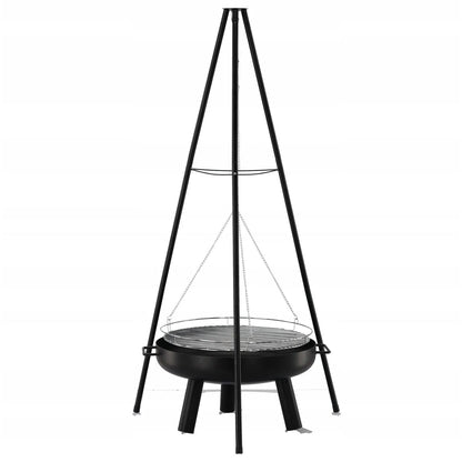 Gratar de gradina cu carbuni, grill rotund, trepied ajustabil, 64.5x64.5x150 cm, Chomik