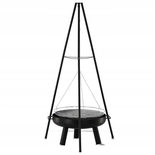 Gratar de gradina cu carbuni, grill rotund, trepied ajustabil, 64.5x64.5x150 cm, Chomik