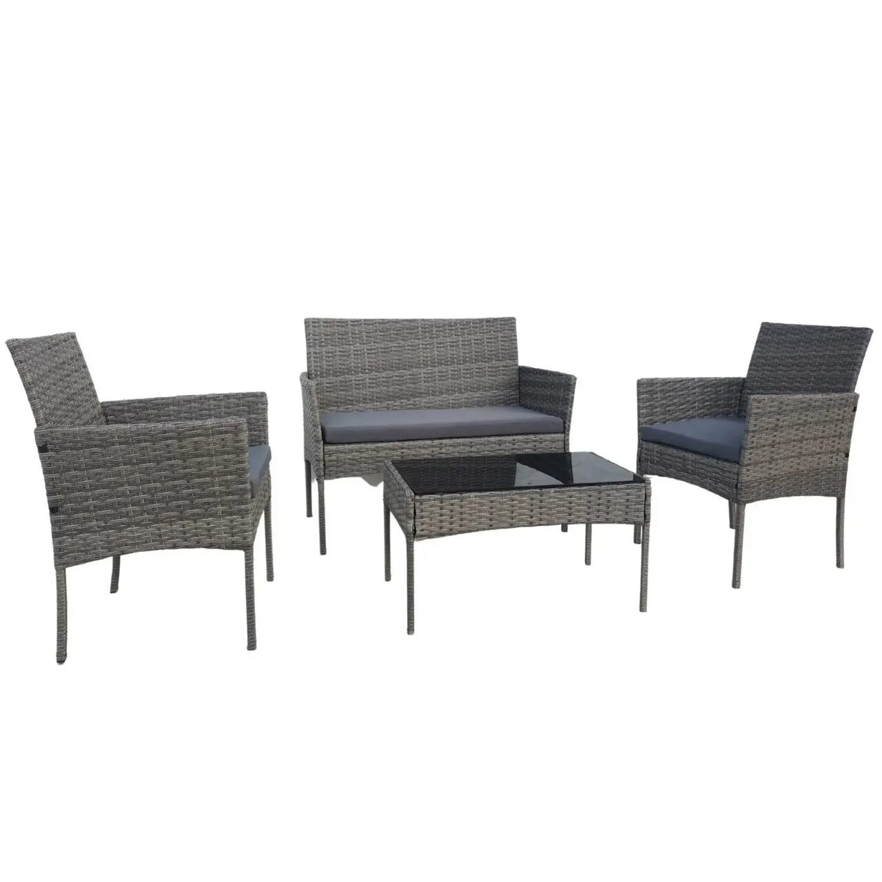 Set mobilier gradina/terasa, gri, ratan sintetic, 1 masa, 2 scaune, 1 canapea, Reno
